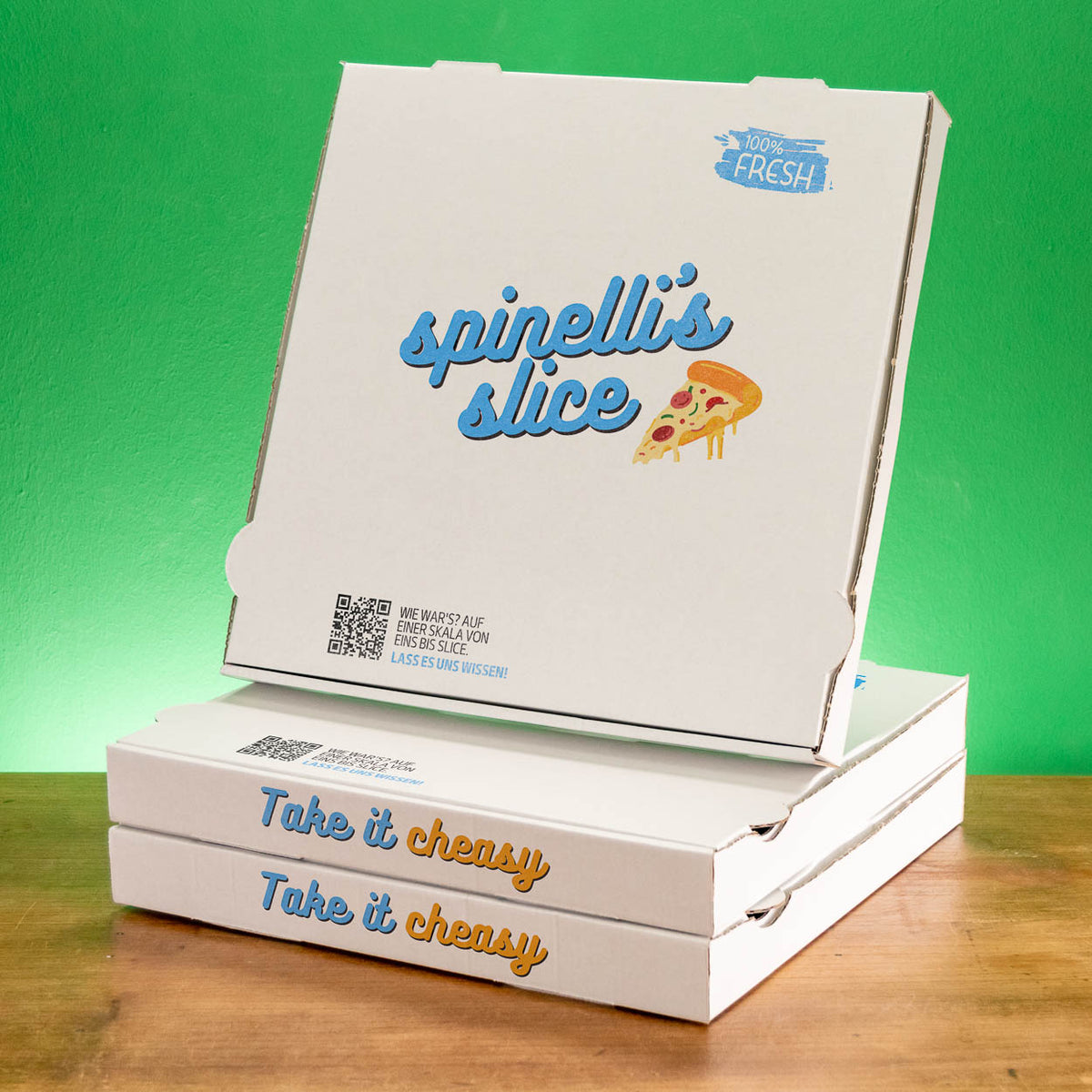 MAMA YUMMY Pizzakartons mit grünem Punktedesign