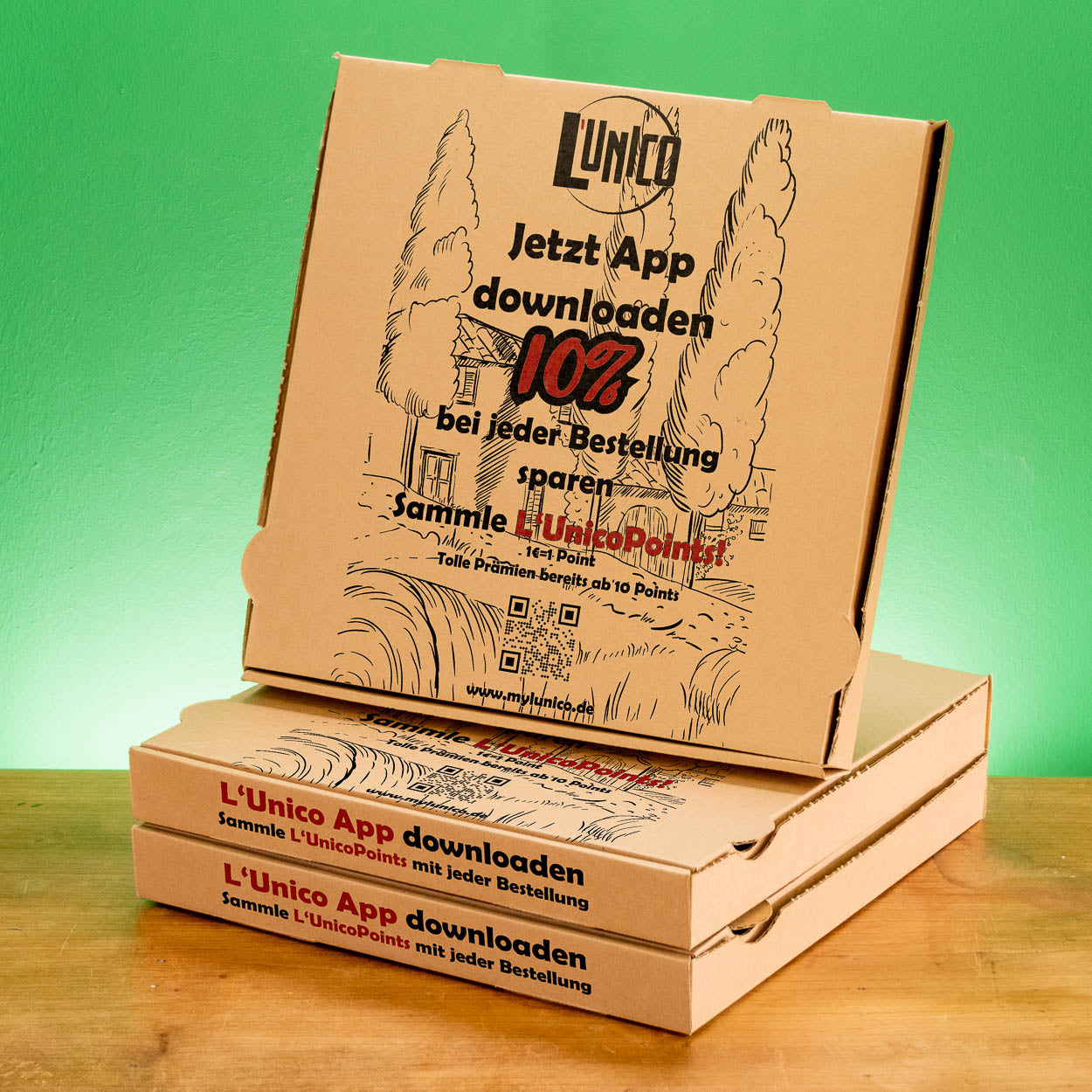 Pizzakarton mit Logo - FSC-zertifiziert, ab 200 Stück, Versand in 4 Tagen