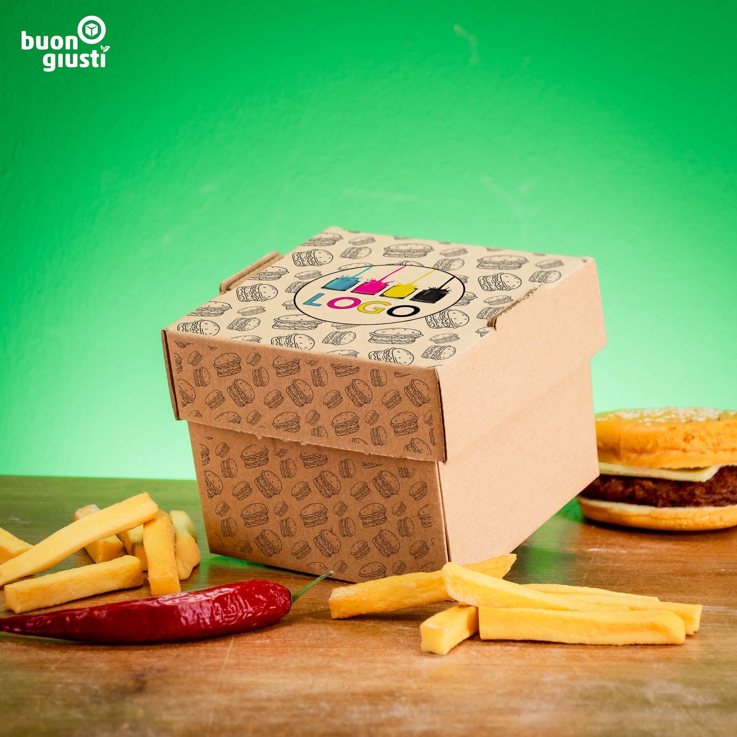 Hamburger-Box mit Logo - Alle Größen