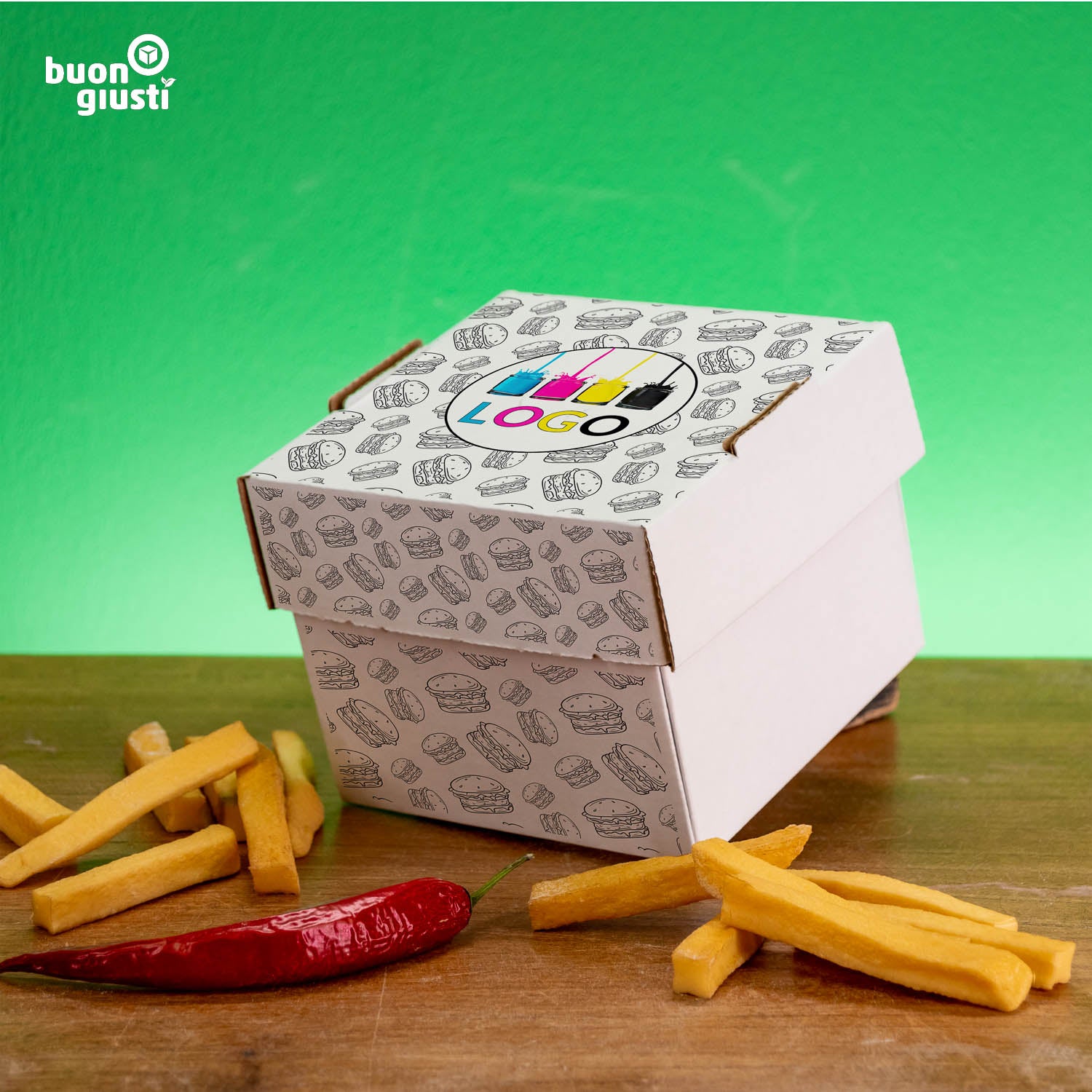 Hamburger-Box mit Logo - Alle Größen