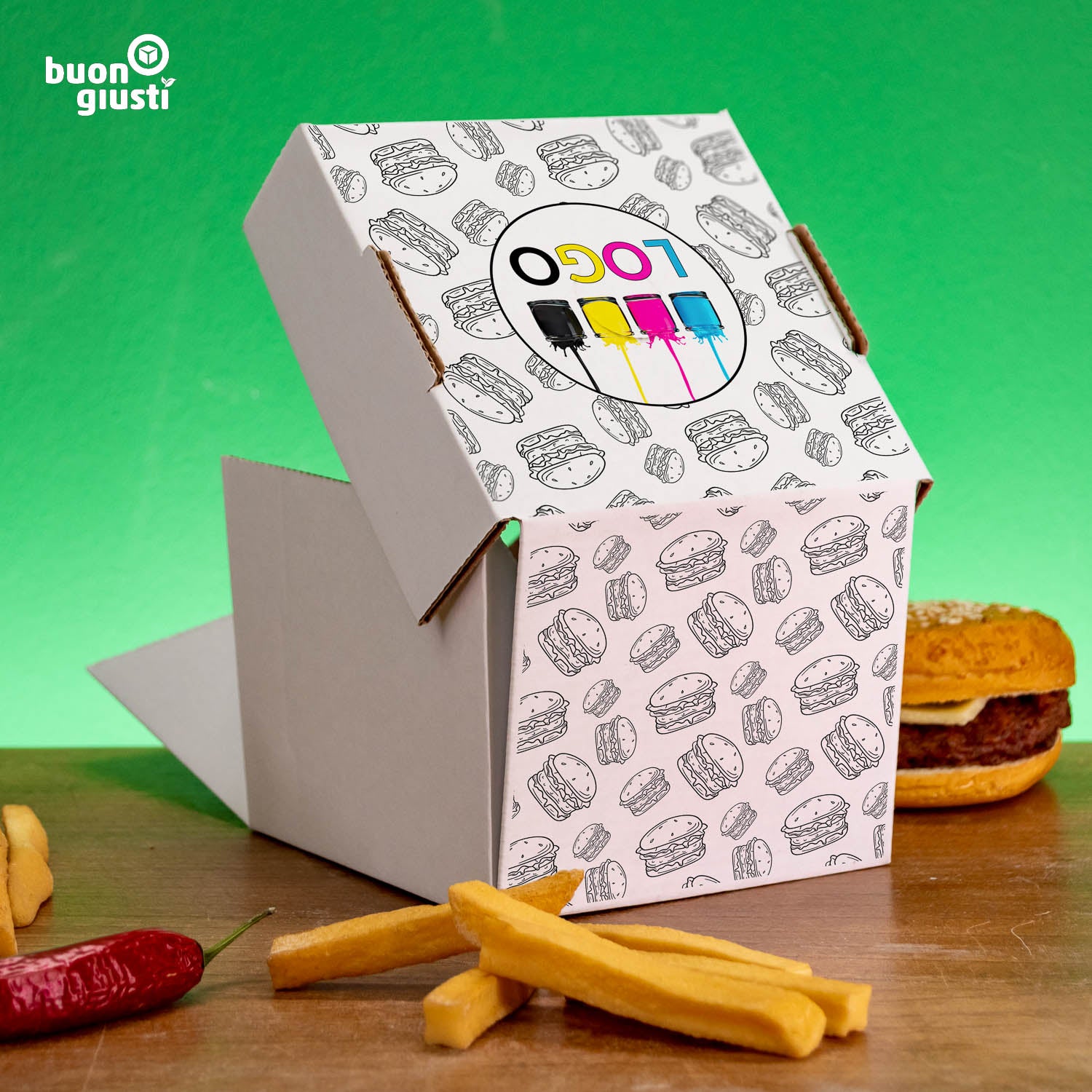 Boîte à hamburger avec logo - Toutes tailles