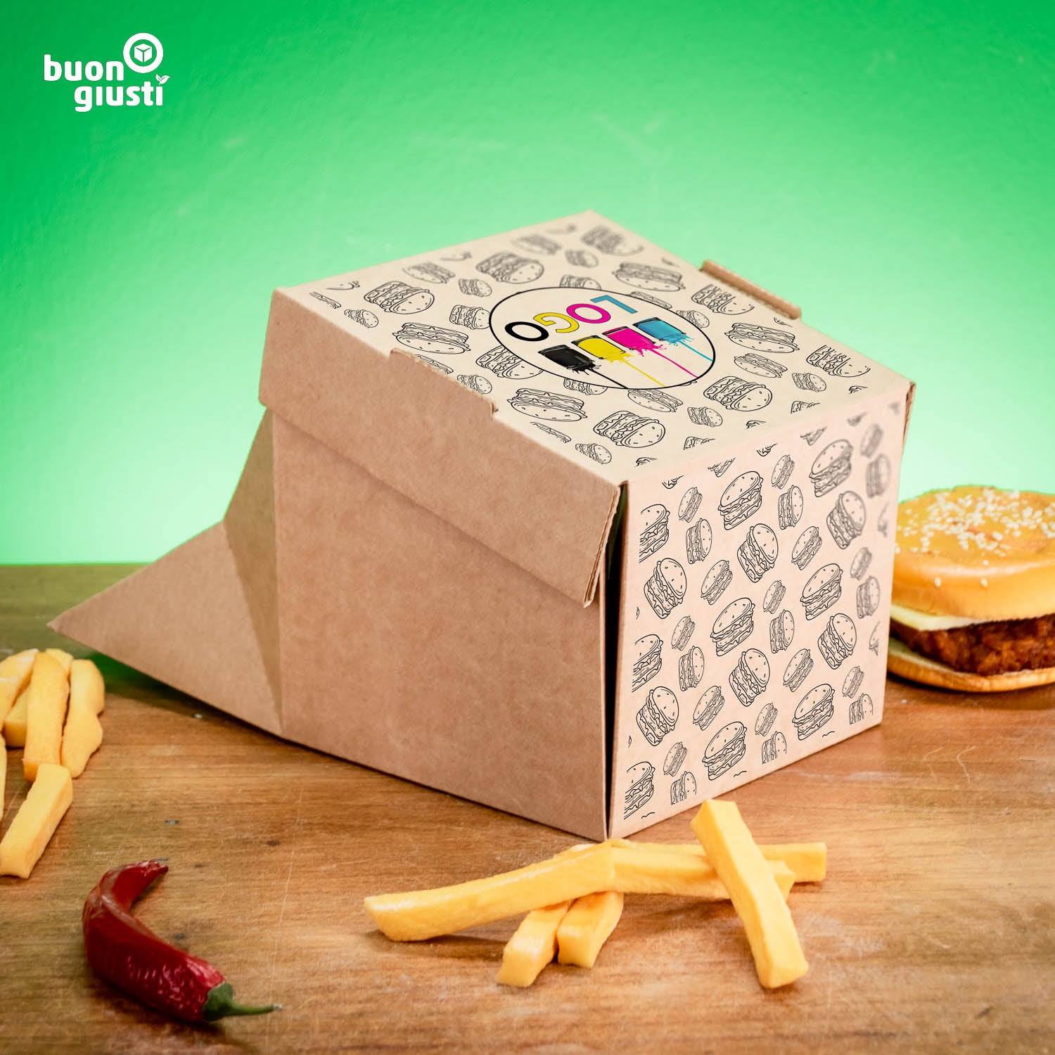 Boîte à hamburger avec logo - Toutes tailles