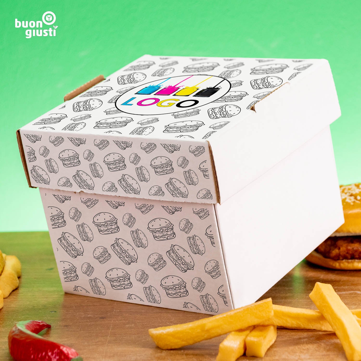 Hamburger-Box mit Logo - Alle Größen