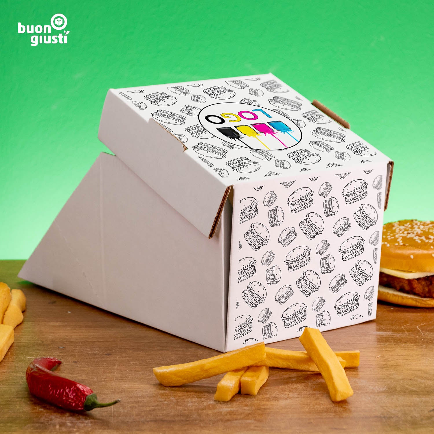 Boîte à hamburger avec logo - Toutes tailles