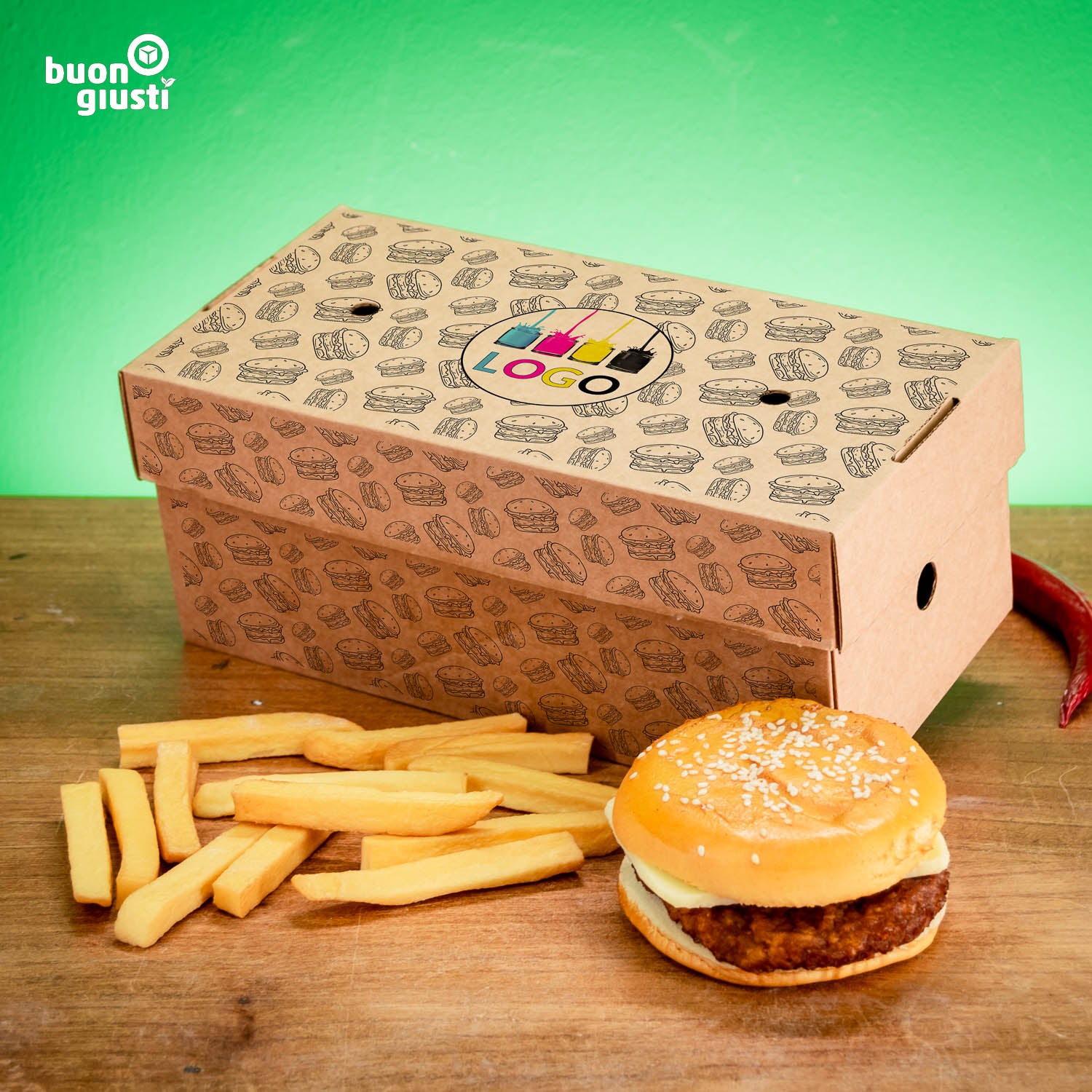 Hamburger-Box mit Logo - Alle Größen