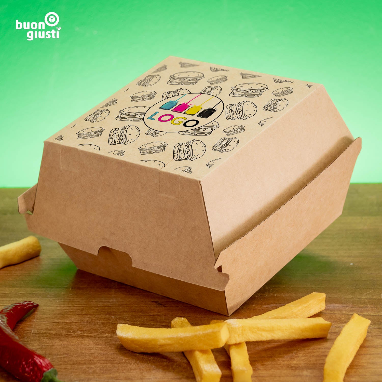 Hamburger-Box mit Logo - Alle Größen