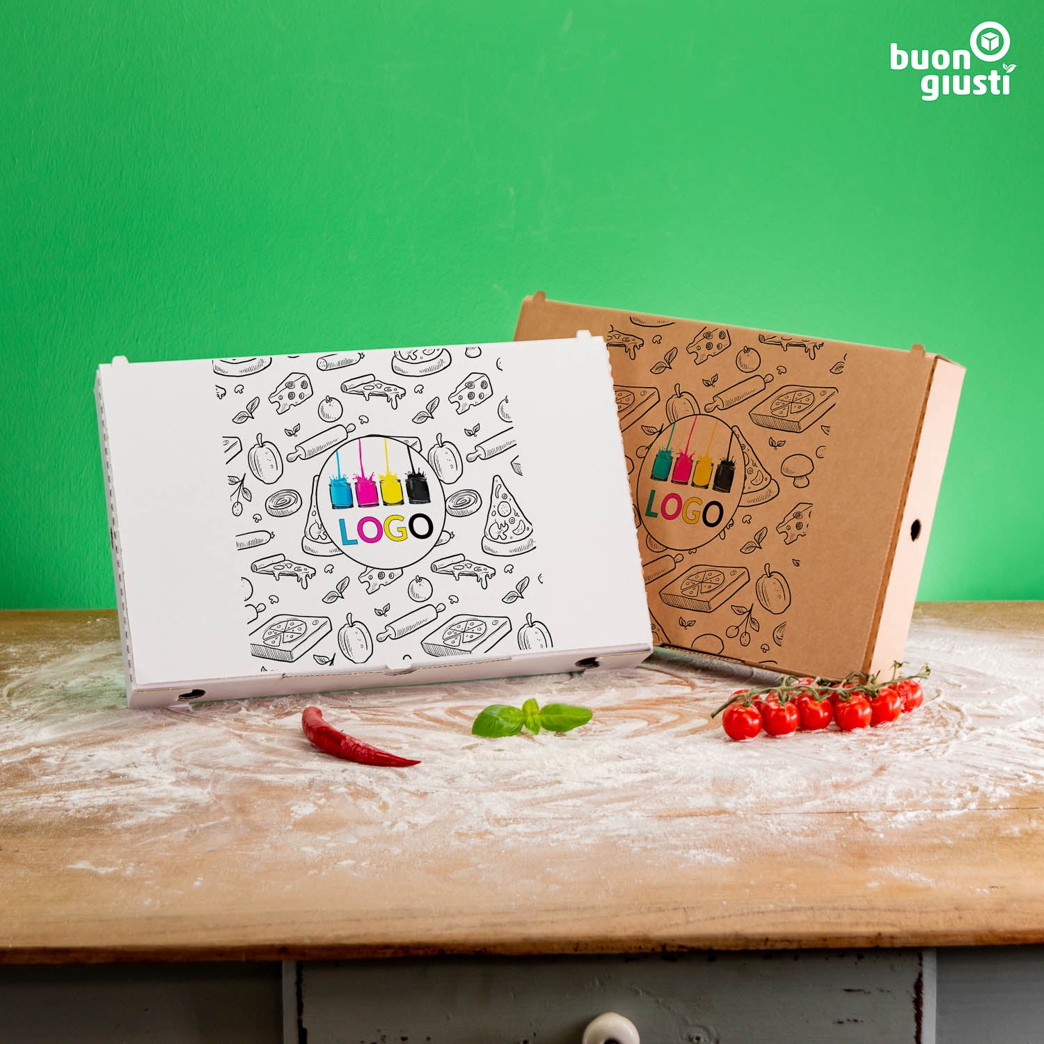 Pinsa pizza box with logo - All sizes