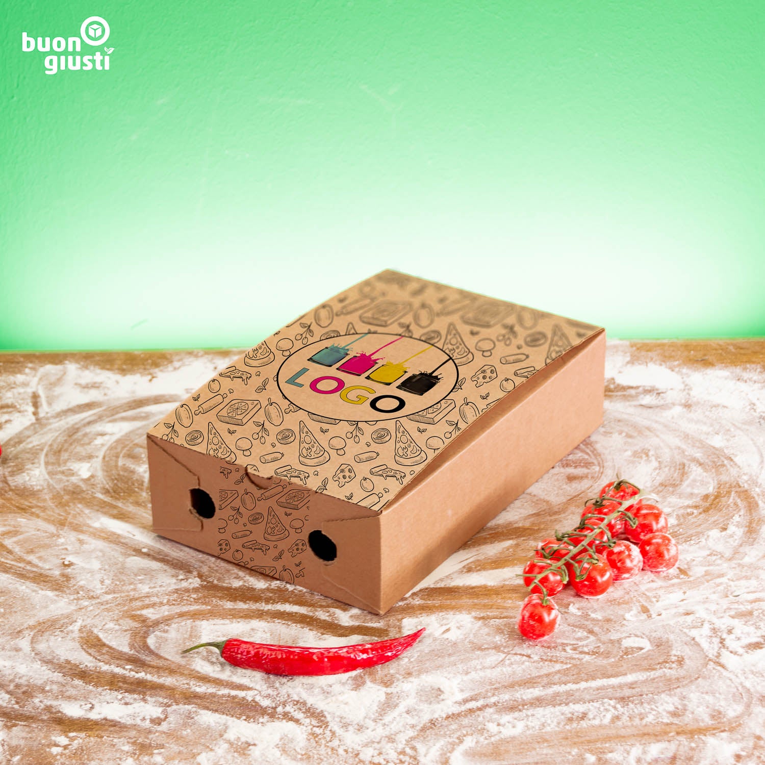 Calzonekarton mit Logo