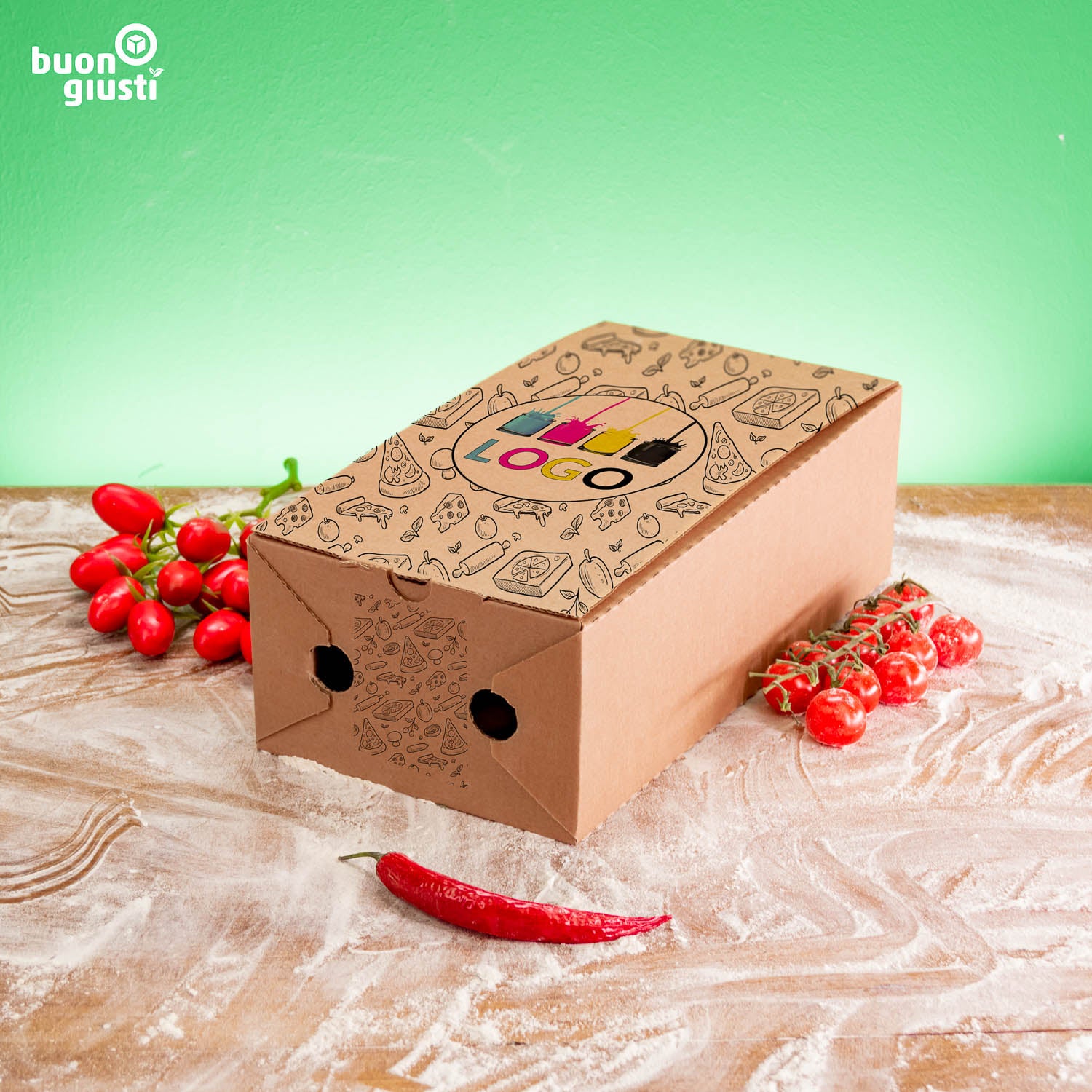 Calzonekarton mit Logo