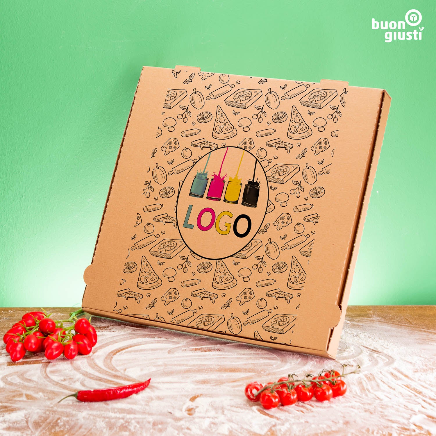 Partypizza Karton mit Logo