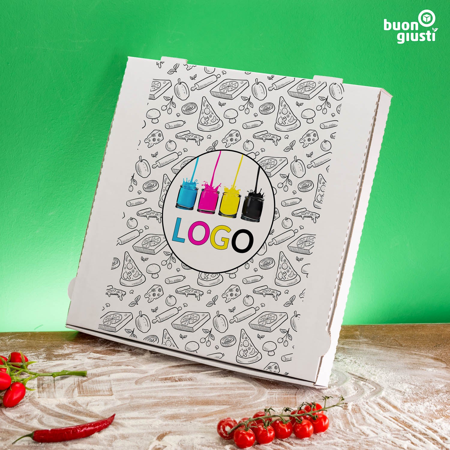 Partypizza Karton mit Logo