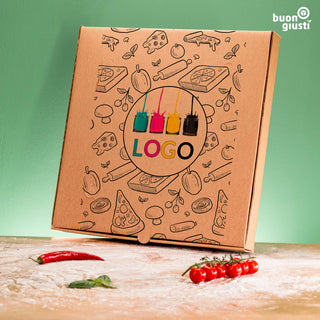 Boîte à pizza de fête avec logo