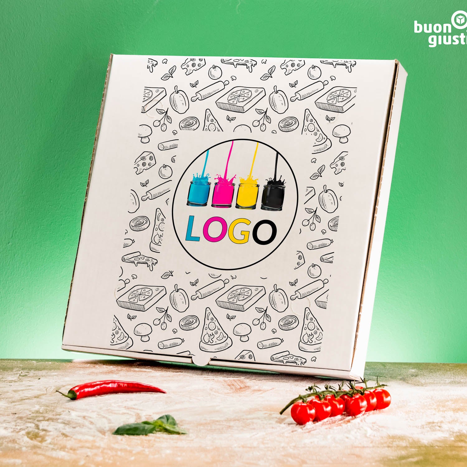 Partypizza Karton mit Logo