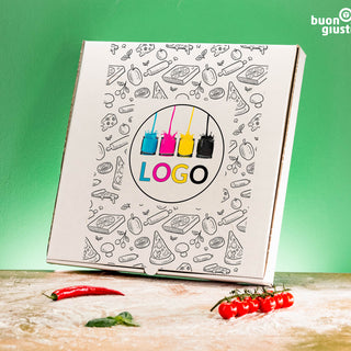 Boîte à pizza de fête avec logo