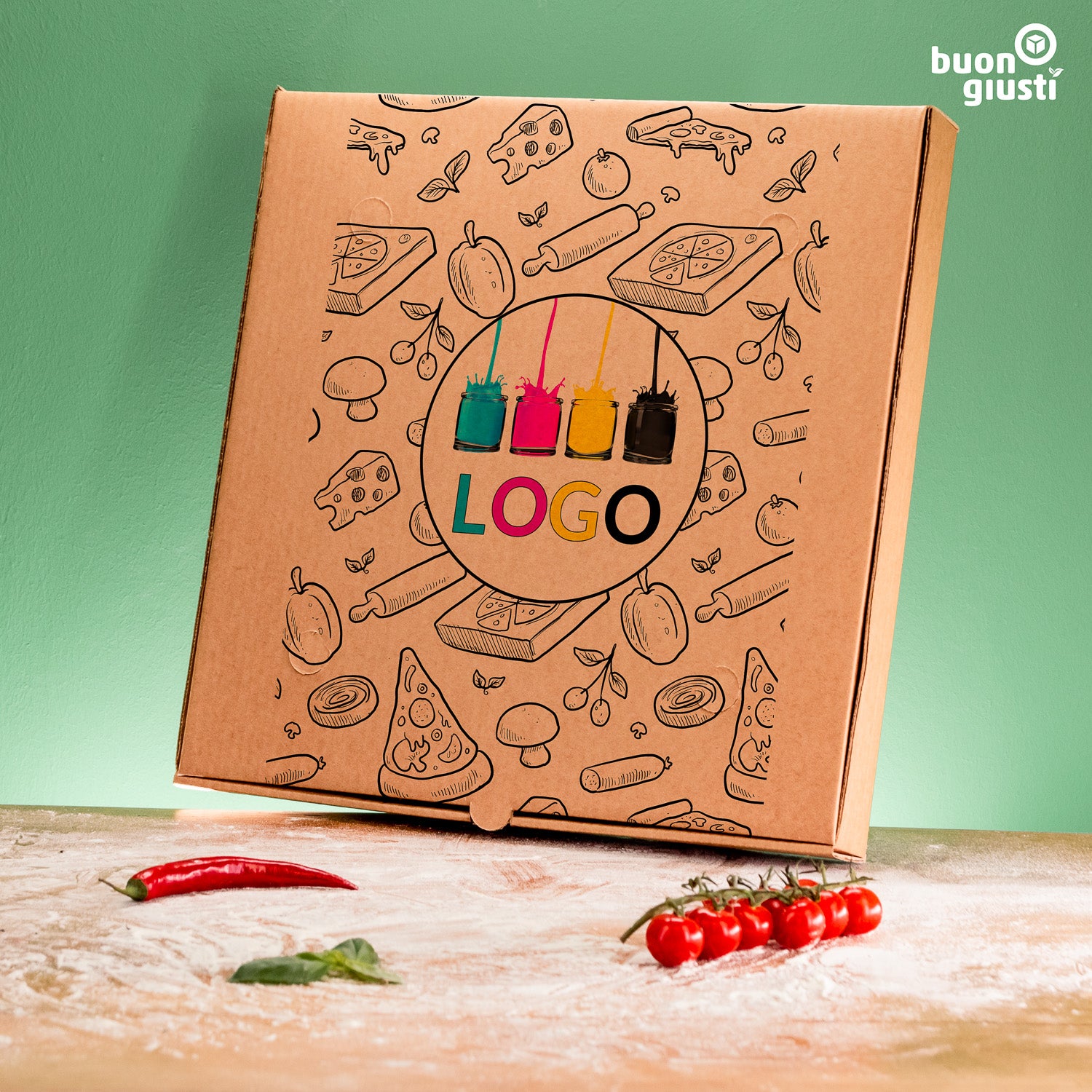 Partypizza Karton mit Logo