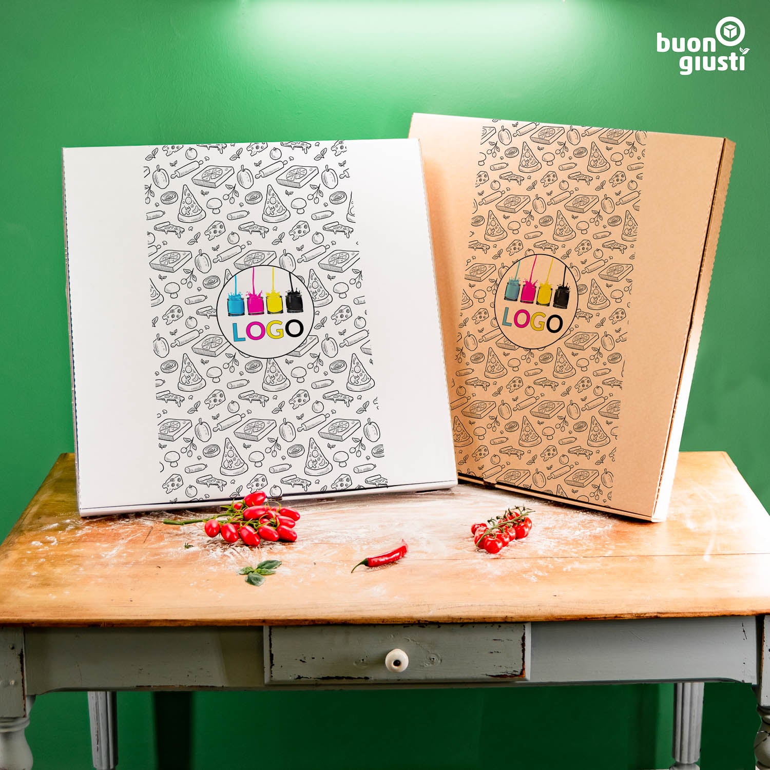 Partypizza Karton mit Logo