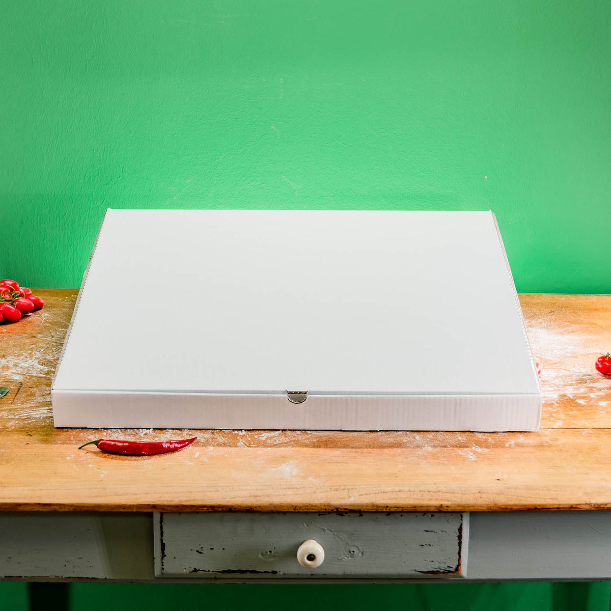 Weißer Partypizza-Karton 60 x 60 x 5 cm ohne Logo, Detailansicht