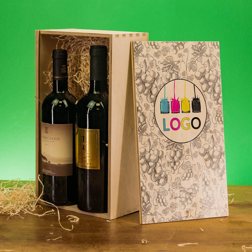 Individual Wine Box - Wooden Box for Gifts and Wine Bottles with Logo