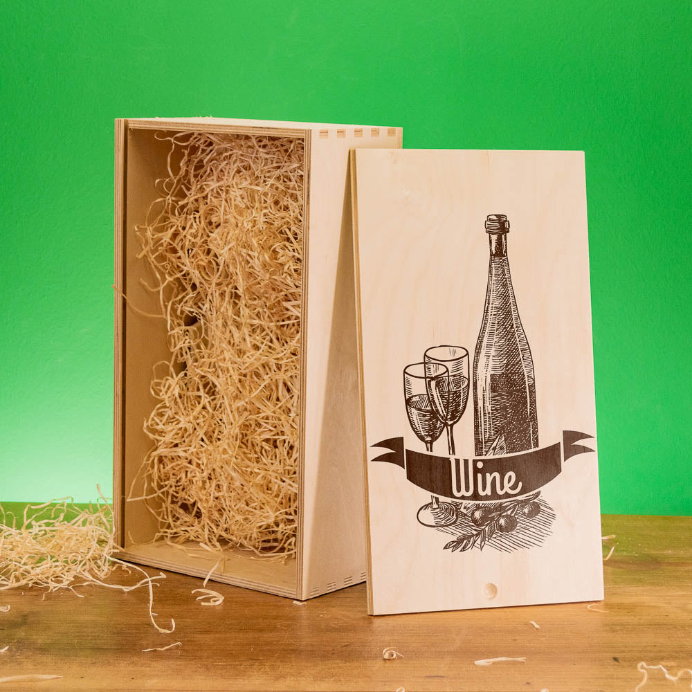 Individual Wine Box - Wooden Box for Gifts and Wine Bottles with Logo