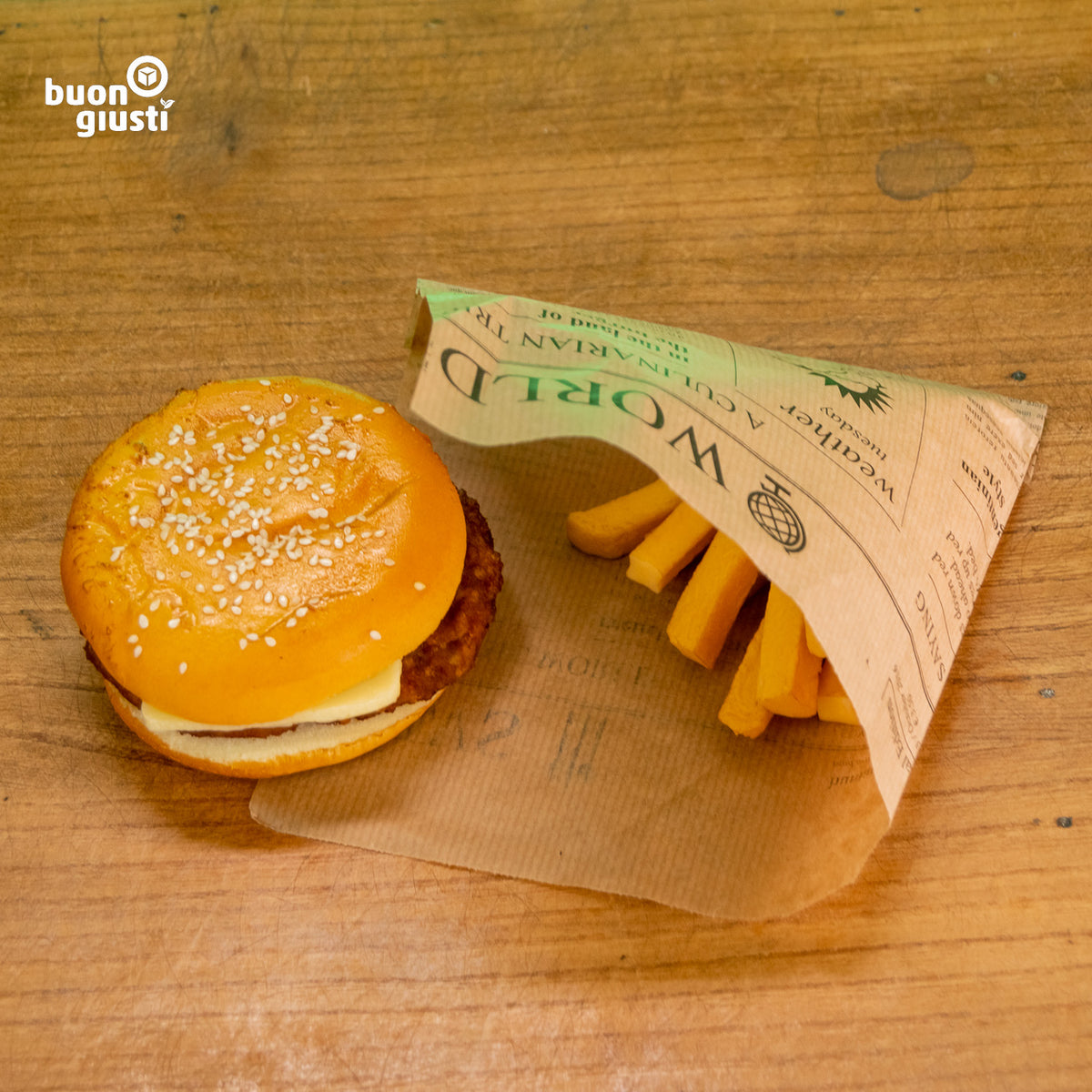 Döner- und Hamburgertasche aus Papier in Zeitungsoptik, 15 x 16 cm