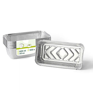 Vaschette in alluminio con coperchio 22 x 11 x 5 cm, 900 ml, rettangolari, 500 pz.