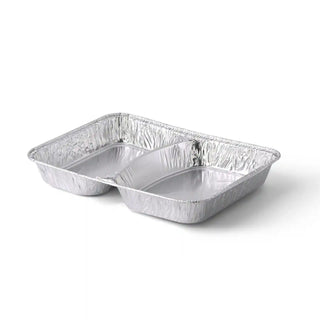 Vaschette menu in alluminio con coperchio 23 x 18 x 3 cm, 2 scomparti, rettangolari | 1.000 pz.
