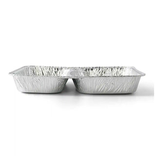 Vaschette menu in alluminio con coperchio 23 x 18 x 3 cm, 2 scomparti, rettangolari | 1.000 pz.