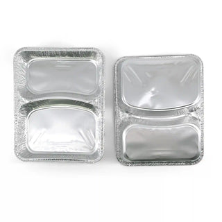 Vaschette menu in alluminio con coperchio 23 x 18 x 3 cm, 2 scomparti, rettangolari | 1.000 pz.