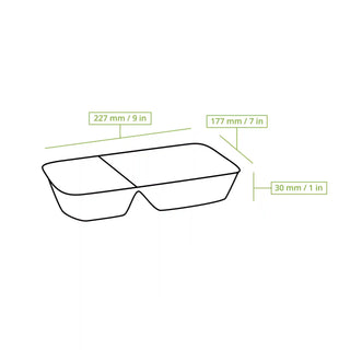 Vaschette menu in alluminio con coperchio 23 x 18 x 3 cm, 2 scomparti, rettangolari | 1.000 pz.