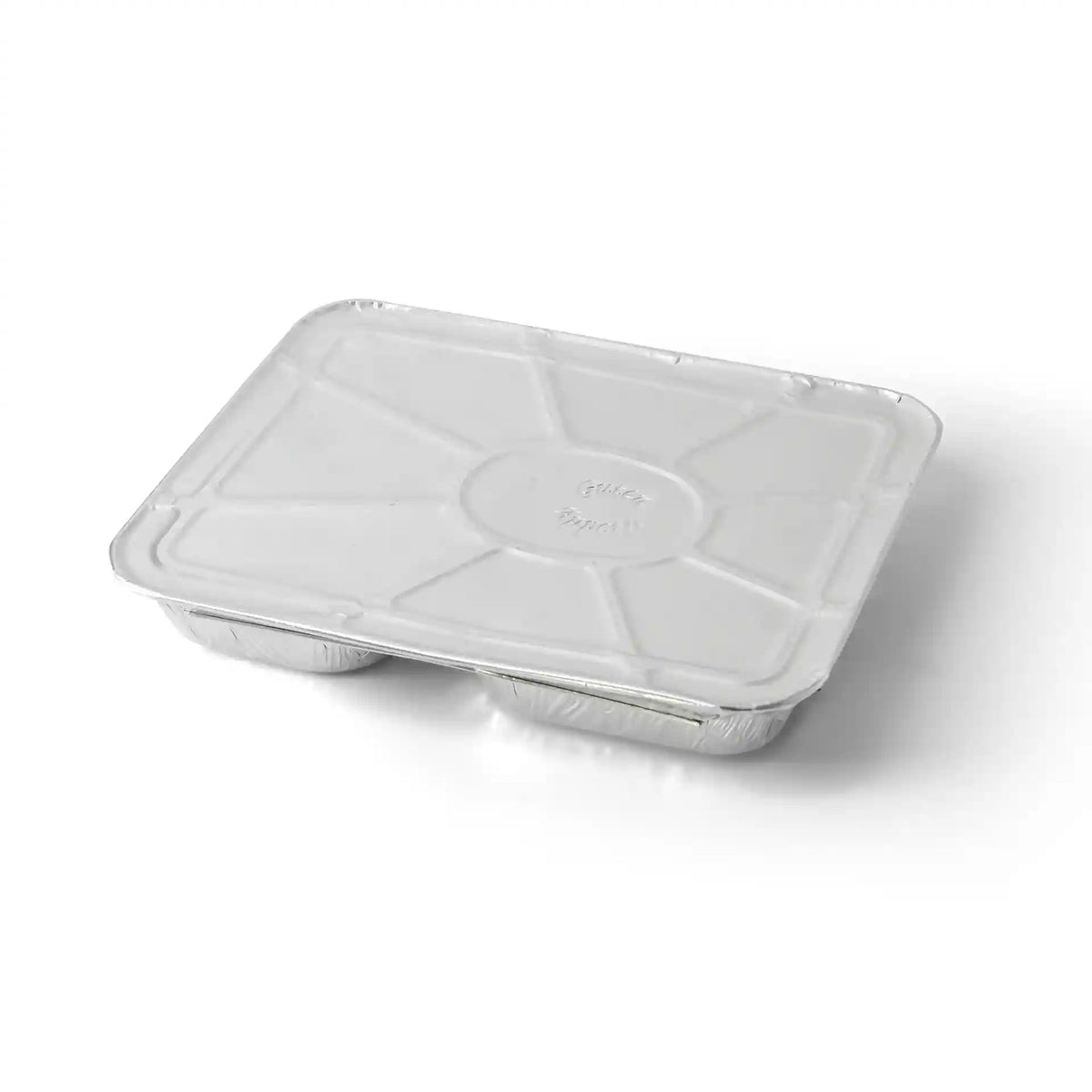 Vaschette menu in alluminio con coperchio 23 x 18 x 3 cm, 2 scomparti, rettangolari | 1.000 pz.