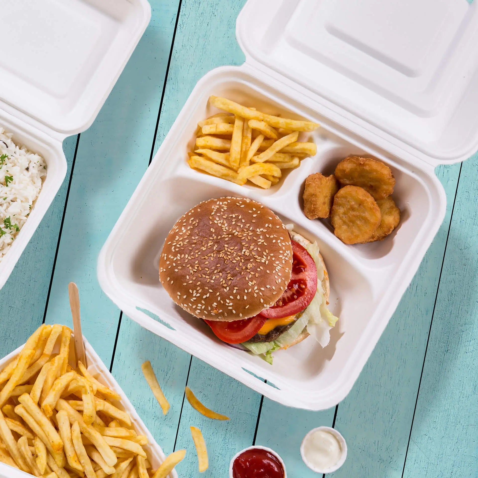 Menüboxen aus Zuckerrohr 25 x 20 x 7,5 cm