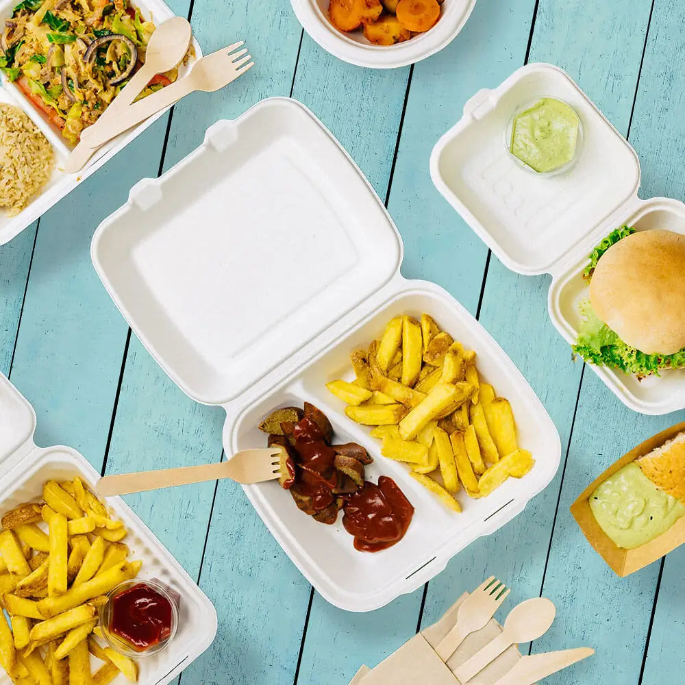 Menüboxen aus Zuckerrohr 25 x 20 x 7,5 cm