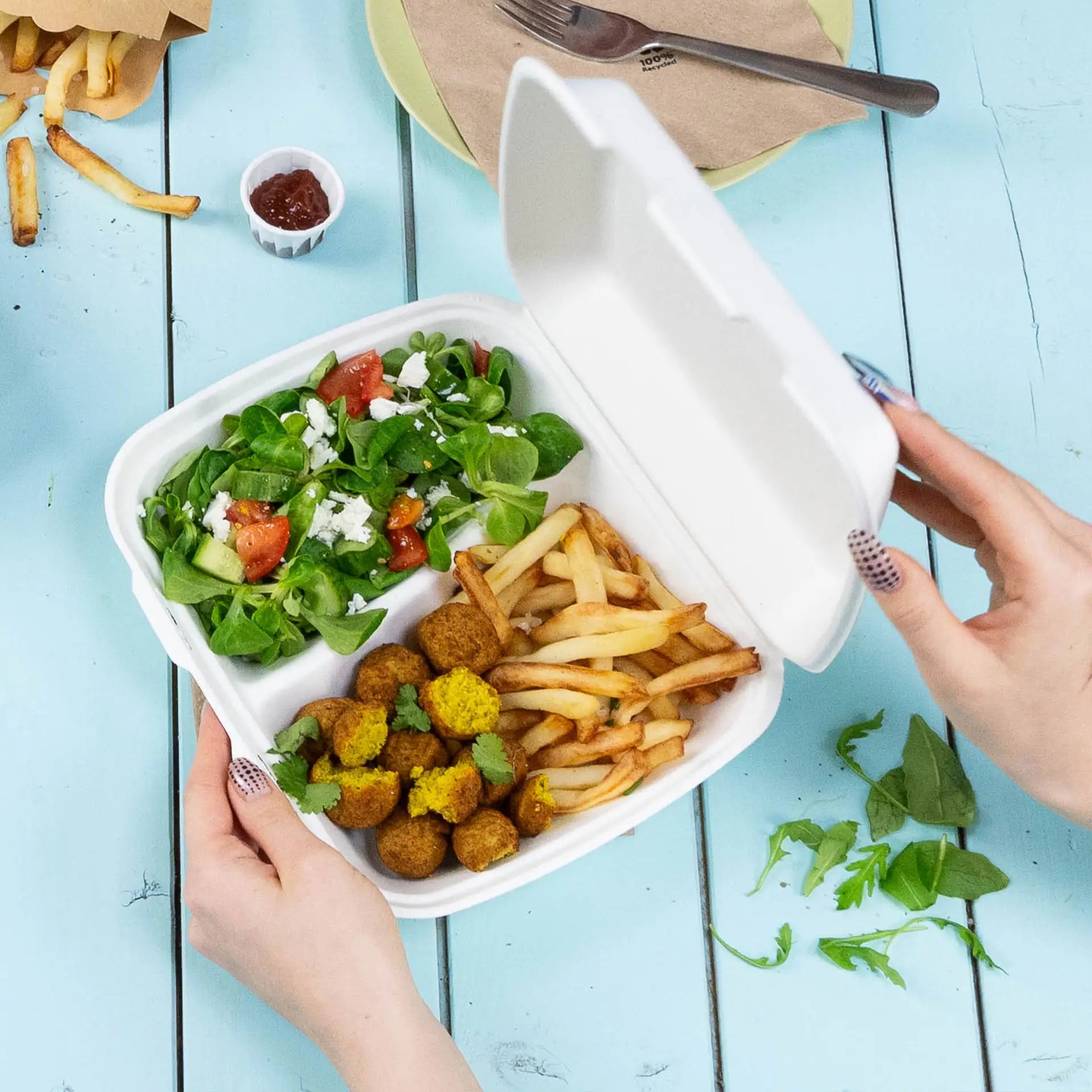 Menüboxen aus Zuckerrohr 25 x 20 x 7,5 cm