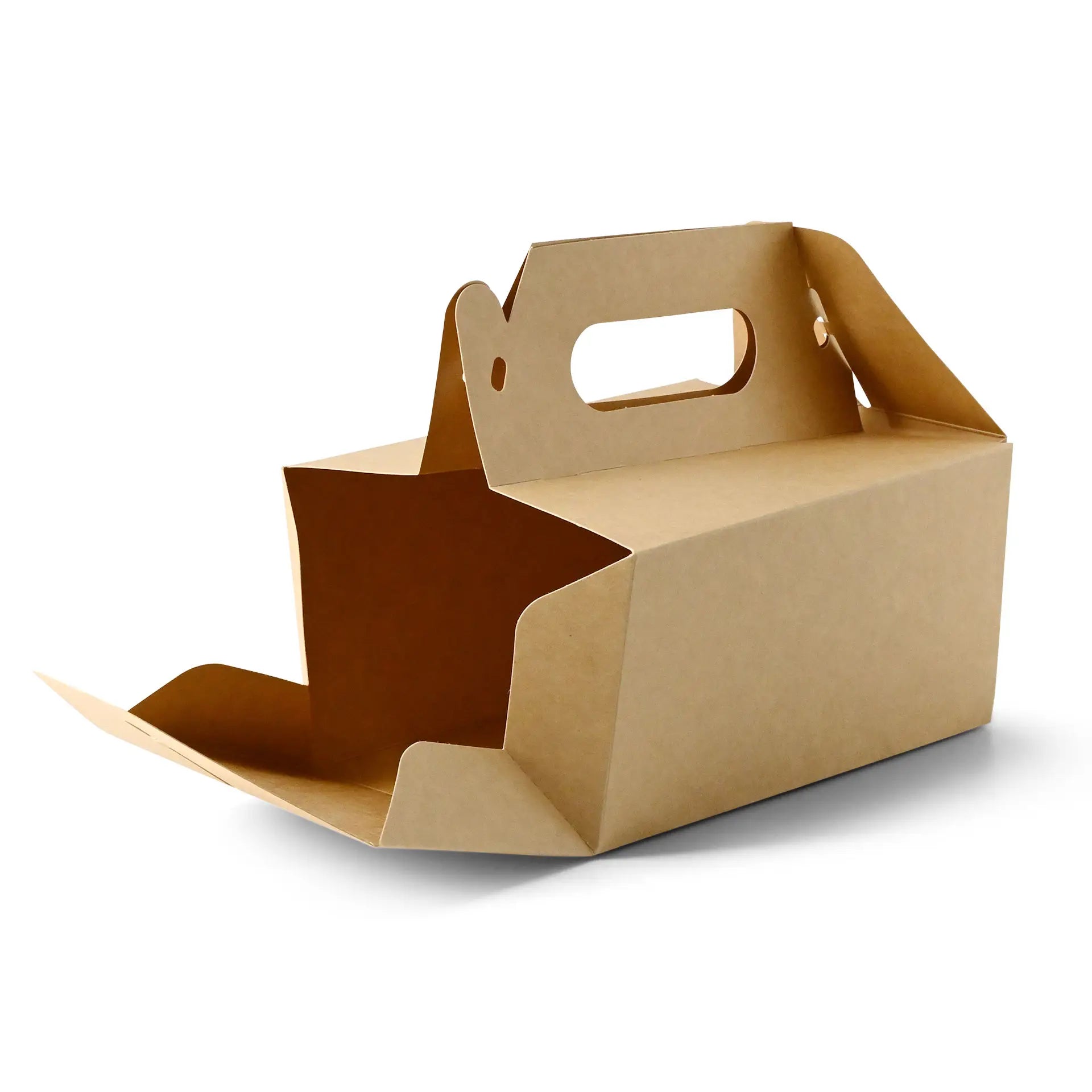 Boîte à gâteau en carton avec poignée, blanche et brune, pliable - toutes tailles