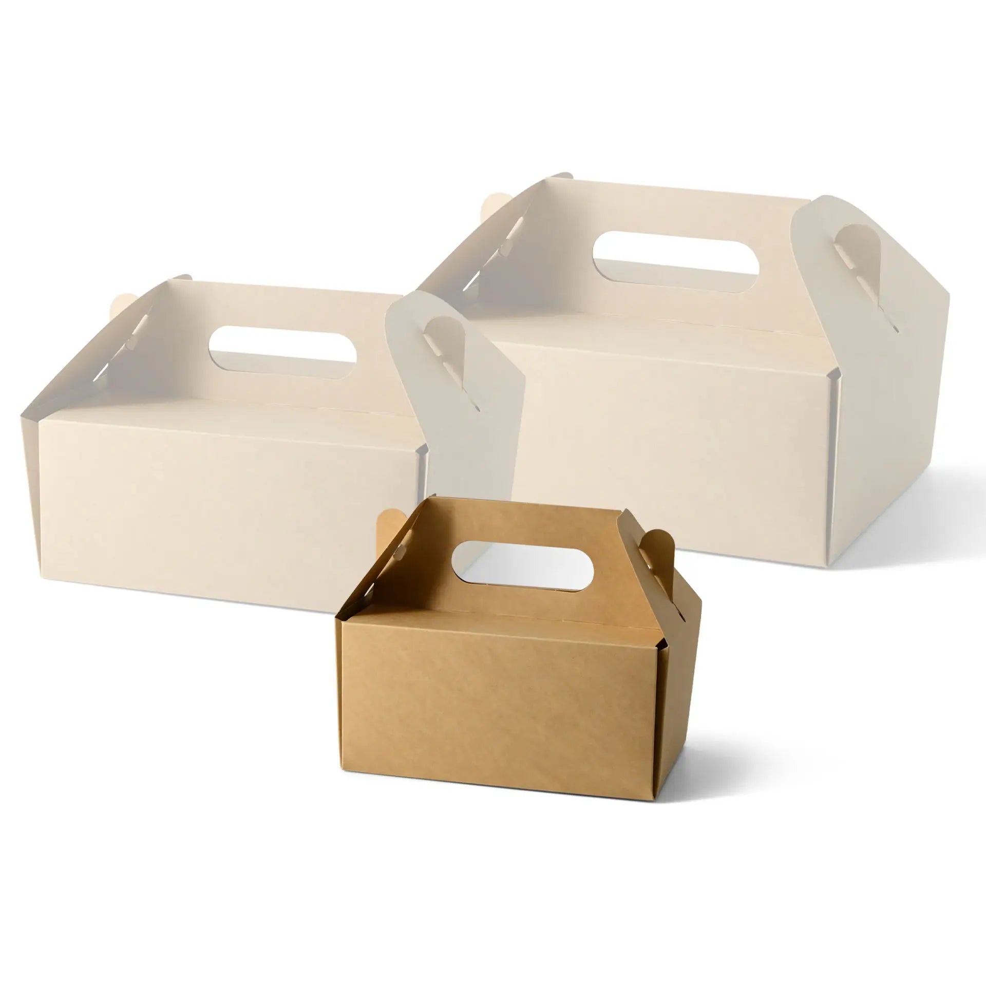 Boîte à gâteau en carton avec poignée, blanche et brune, pliable - toutes tailles