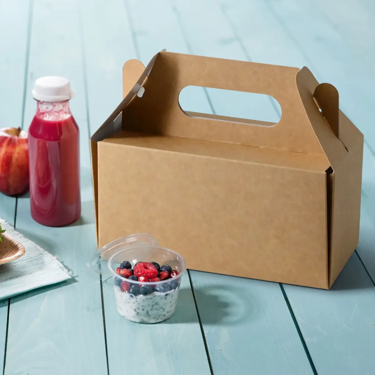 Caja para pasteles de cartón con asa, blanca y marrón, plegable - todos los tamaños