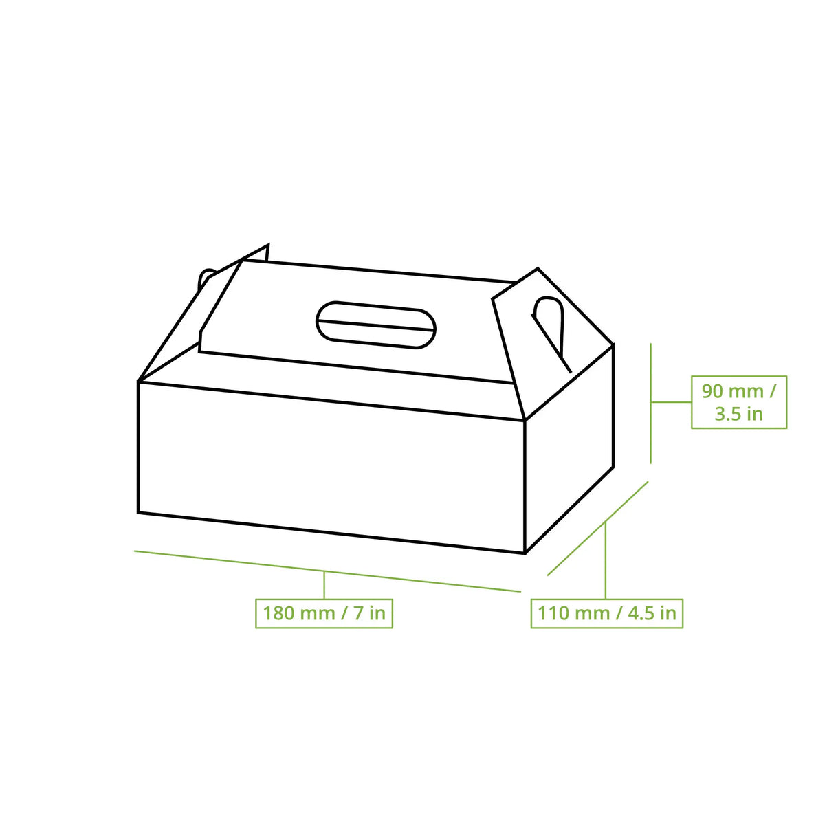 Caja para pasteles de cartón con asa, blanca y marrón, plegable - todos los tamaños
