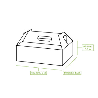 Caja para pasteles de cartón con asa, blanca y marrón, plegable - todos los tamaños