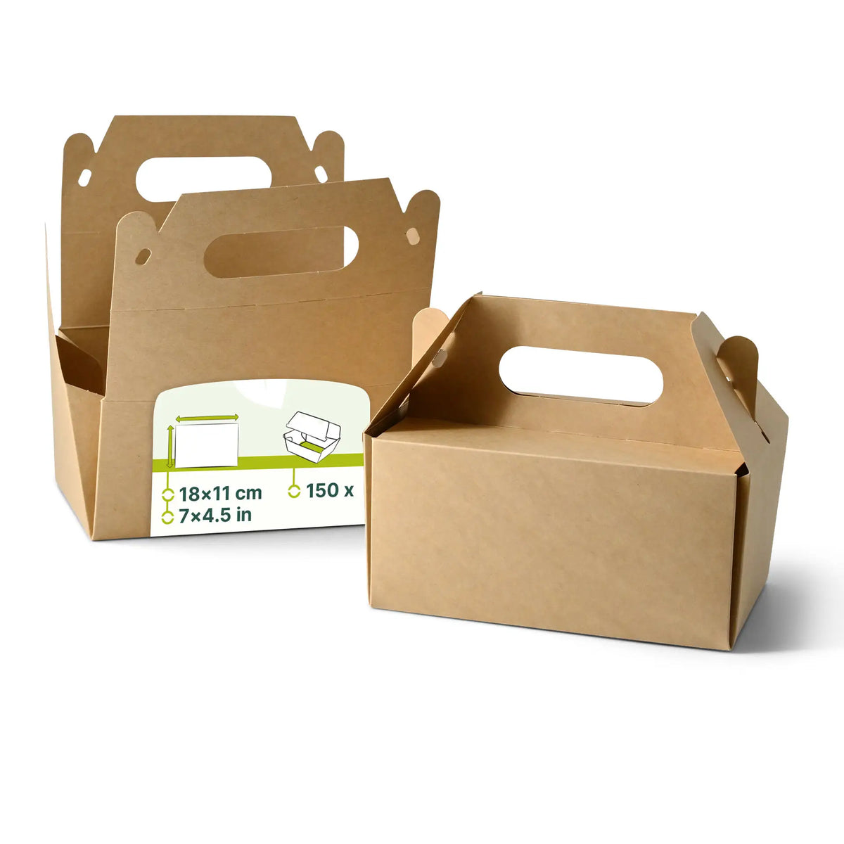 Caja para pasteles de cartón con asa, blanca y marrón, plegable - todos los tamaños