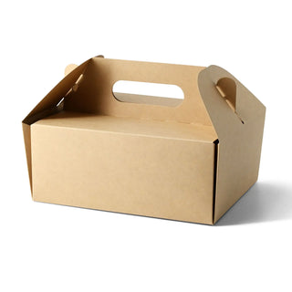 Caja para pasteles de cartón con asa, blanca y marrón, plegable - todos los tamaños