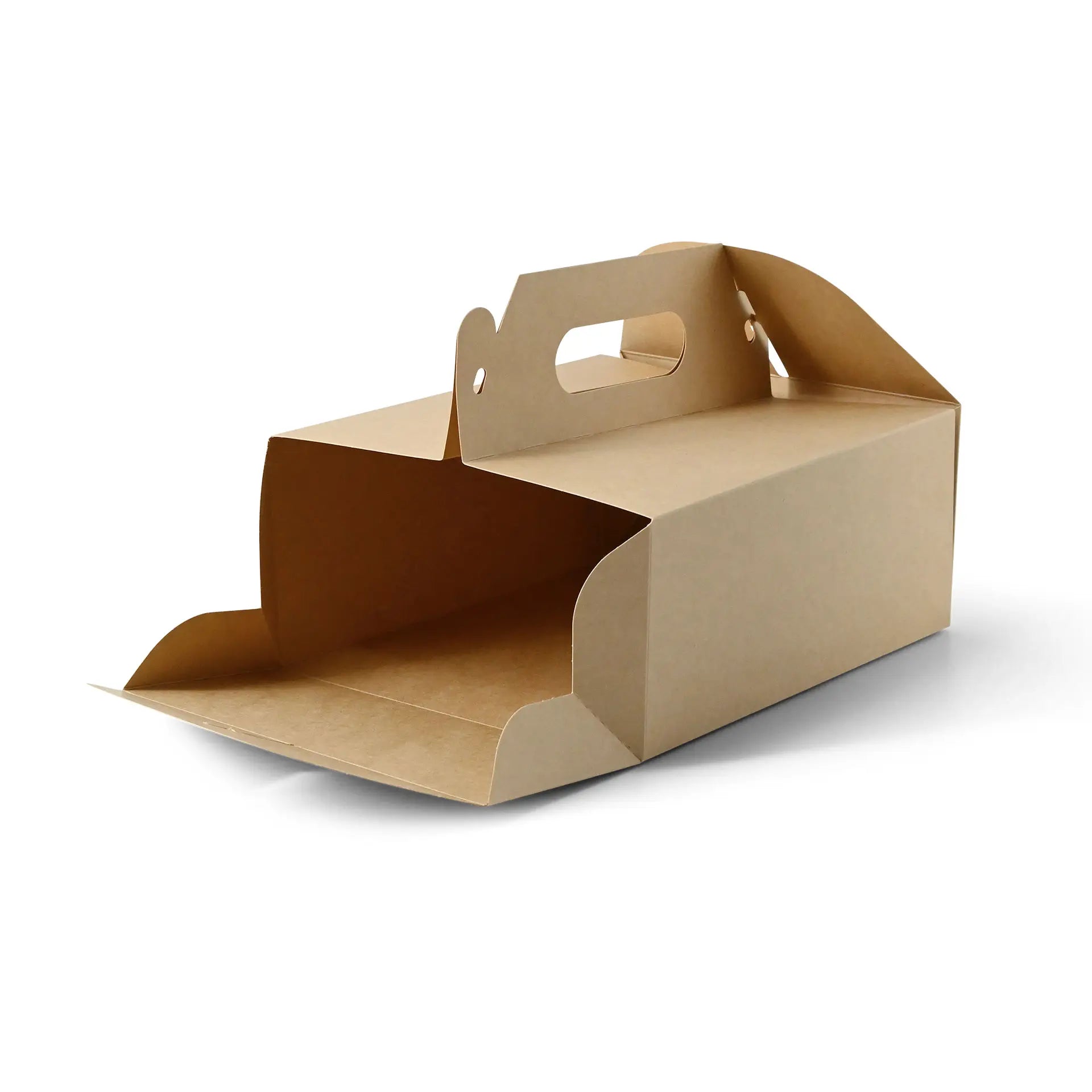 Boîte à gâteau en carton avec poignée, blanche et brune, pliable - toutes tailles