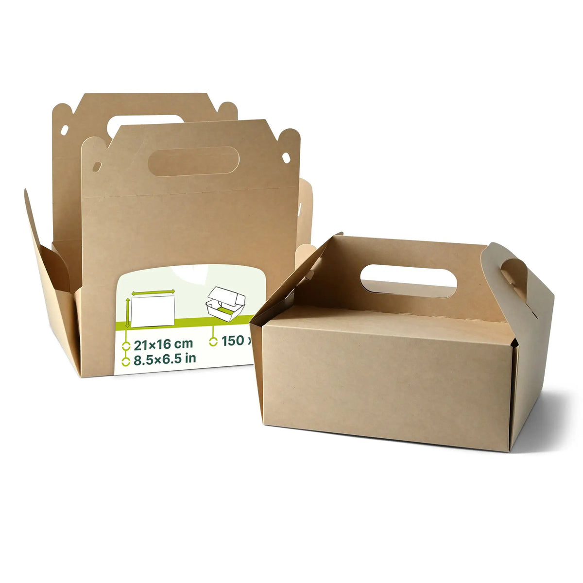 Caja para pasteles de cartón con asa, blanca y marrón, plegable - todos los tamaños