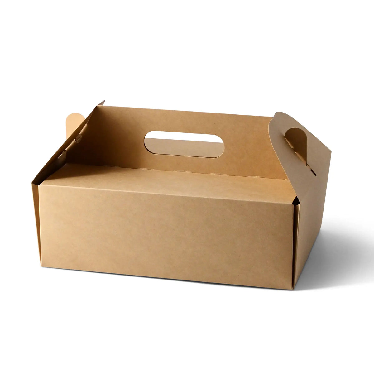 Caja para pasteles de cartón con asa, blanca y marrón, plegable - todos los tamaños