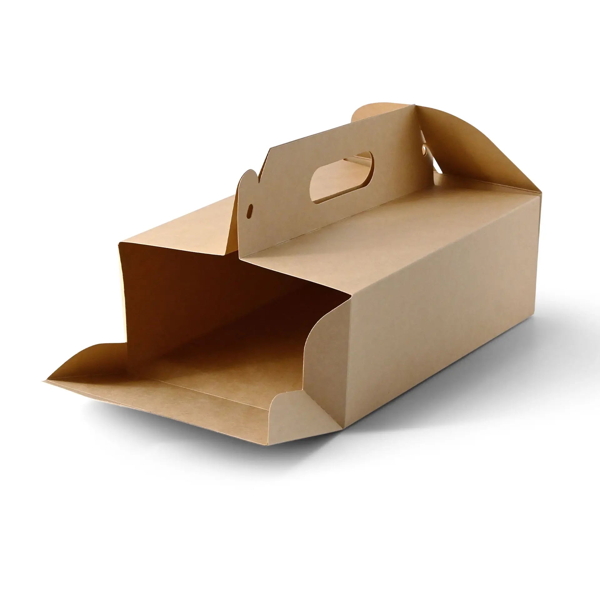 Boîte à gâteau en carton avec poignée, blanche et brune, pliable - toutes tailles