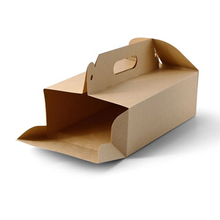 Caja para pasteles de cartón con asa, blanca y marrón, plegable - todos los tamaños
