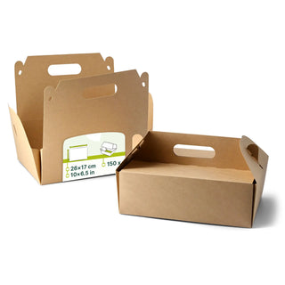Caja para pasteles de cartón con asa, blanca y marrón, plegable - todos los tamaños