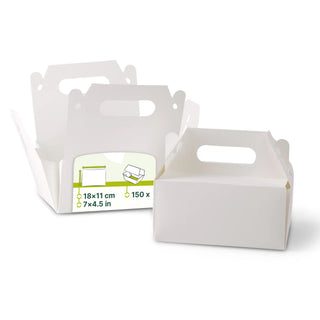 Caja para pasteles de cartón con asa, blanca y marrón, plegable - todos los tamaños