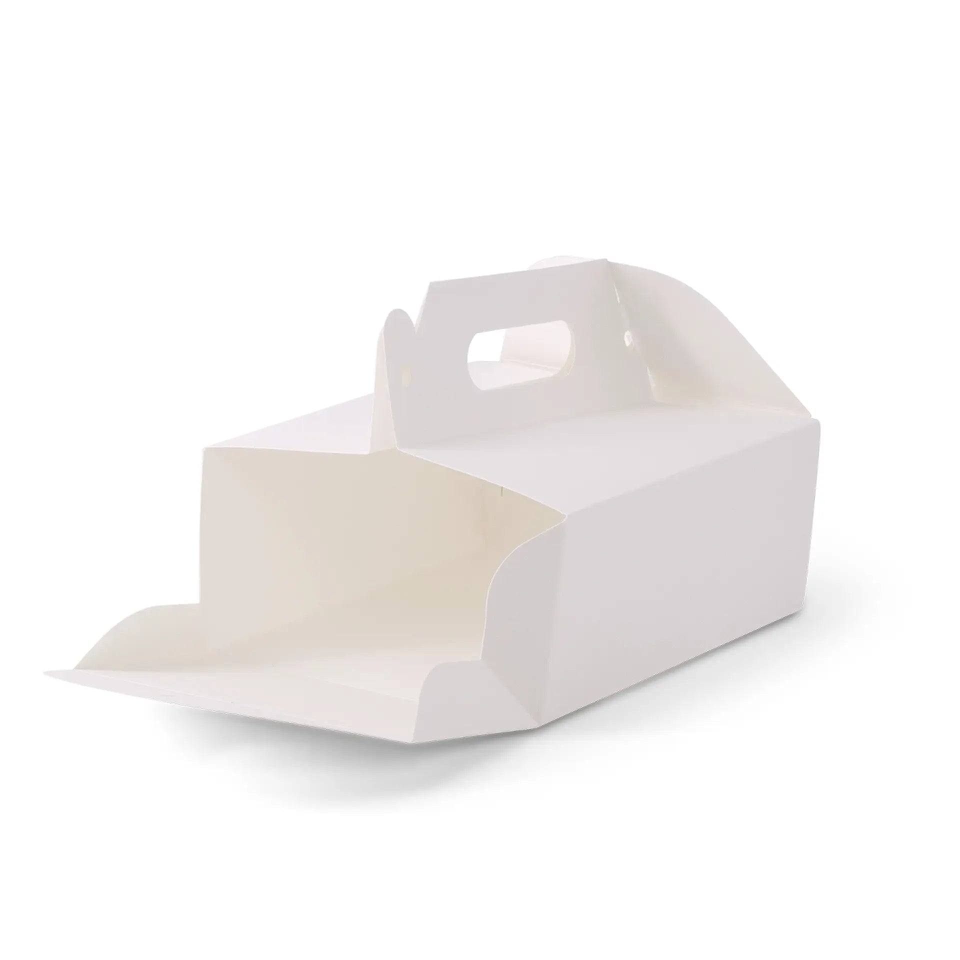 Boîte à gâteau en carton avec poignée, blanche et brune, pliable - toutes tailles