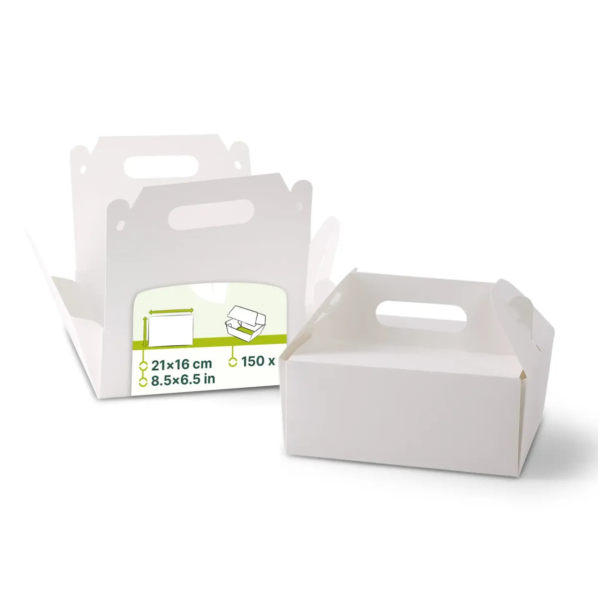 Caja para pasteles de cartón con asa, blanca y marrón, plegable - todos los tamaños