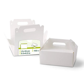 Caja para pasteles de cartón con asa, blanca y marrón, plegable - todos los tamaños